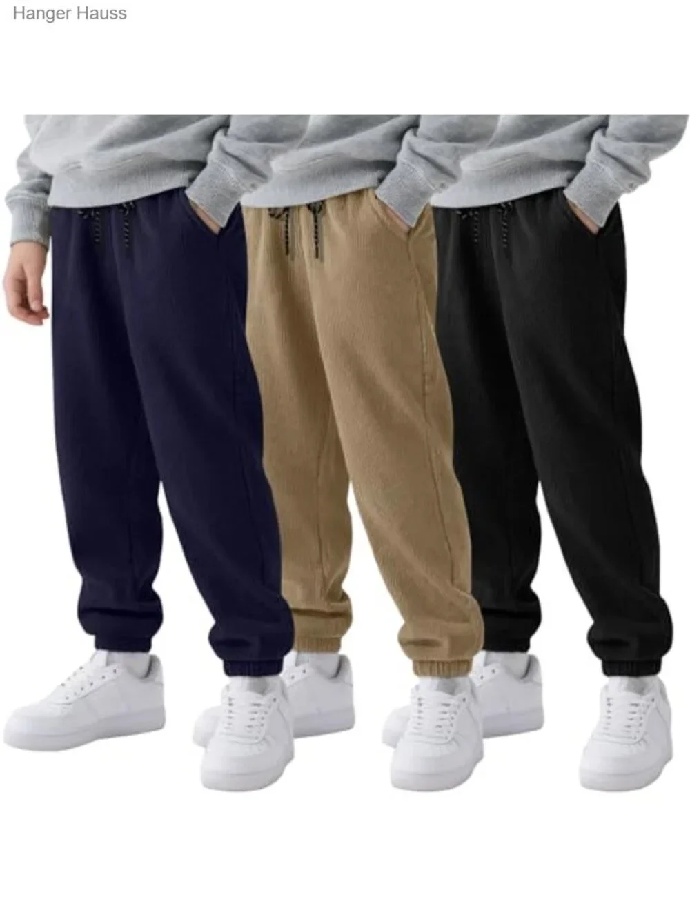 3-Pack Boys' Corduroy Joggers with Pockets, Adjustable Waist